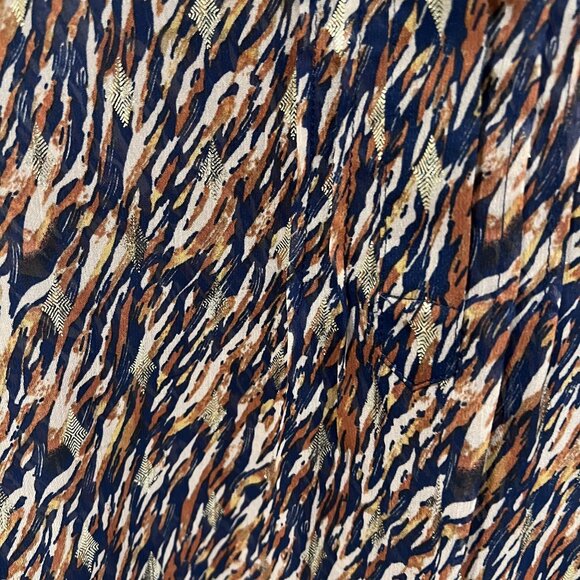 Vince Camuto Blouse Flutter Sleeves XS Navy Rust Gold Metallic - Picture 5 of 7